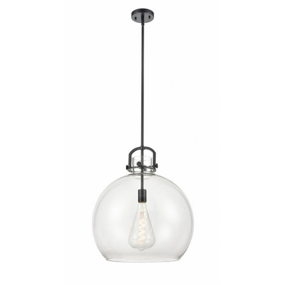 Innovations Lighting Newton Sphere - 1 Light 18" Stem Hung Pendant Clear/Matte Black