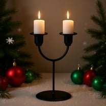 ‌Elegant Black Taper Candle Holders | Decorative Candelabra (7.1x4.9x3.5in) | Unique Bent 2 Heads Design | Perfect for Christmas,Weddings & Romantic Dinners | Tall Decorative Centerpiece