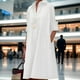 thumbnail image 3 of Vestido camisero Zhyaj de lino de manga larga para mujer, color blanco, talla grande, 3 of 6