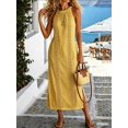 thumbnail image 5 of Womens Yellow Cotton Halter Maxi Dress With Embroidered Detail, 5 of 7