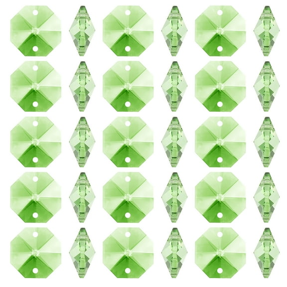 Uxcell K9 Crystal Octagon Beads 2 Holes Pendants, 100 Pack 14mm Chandelier Prisms Parts Ornaments Hanging Beads for DIY Arts Crafts Decoration, Light Green