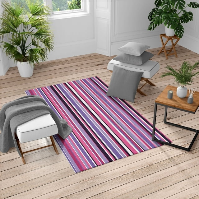 Pastel Turkish Area Rug, Vertically Striped Pattern Different Color Straight Lines Classic Old Fashioned, Carpet for Living Room Decor with Distressed Look, 6.6' X 9.6', Lavender Blue, by Ambesonne