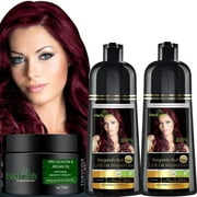 Combo Pack-2pcs Herbishh Hair Color Shampoo + 1pc Argan Intense Hair Mask- Hair Dye Shampoo – 500 ml –Stimulates Dry Frizzy Hair (Burgundy) for Gray Hair