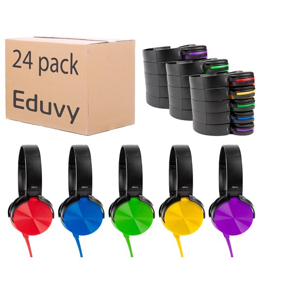 Auriculares Eduvy Core para el aula, paquete de 24 unidades con cable para estudiantes