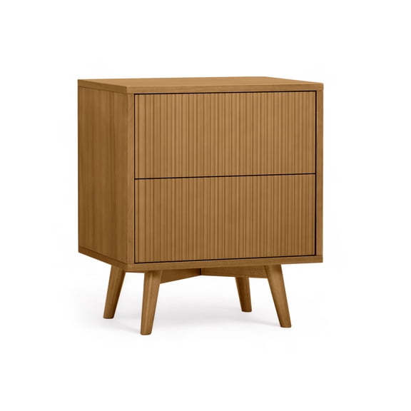 Teamson Home Tremolo Modern Boho 2-Drawer Nightstand with Push-Open Design, Deep Storage, Solid Wood & Fluted Fronts