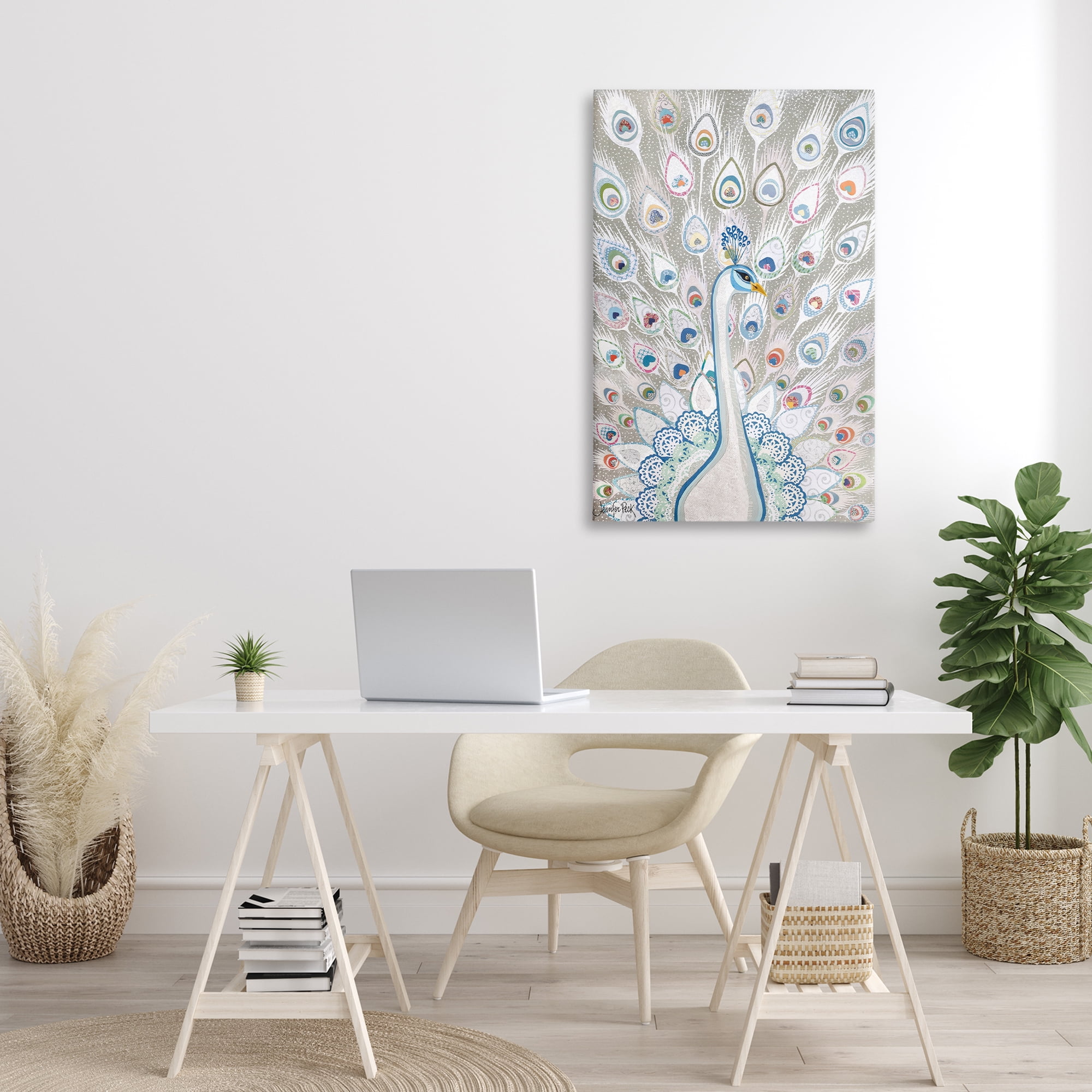 Stupell Industries Neutral Peacock Tail Pattern Animals & Insects Painting Gallery Wrapped Canvas Art Print Wall Art, 24 x 36