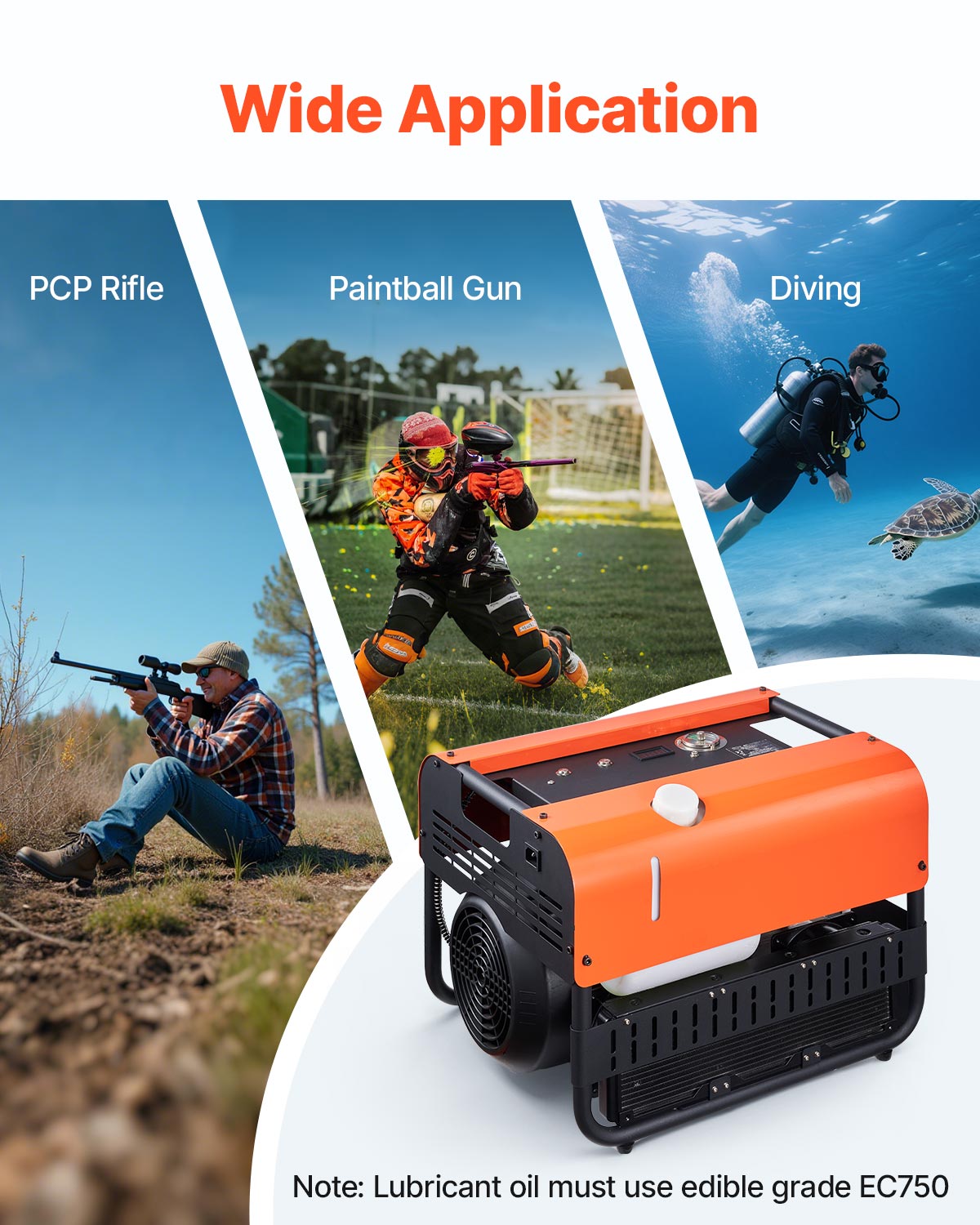 VEVOR PCP Air Compressor, 4500PSI/30Mpa Diving Scuba Tank Air Compressor, Double Cylinder Auto-Stop PCP Diving Compressor with Built-in Water & Fan Cooling System for Paintball,Air Rifle,Scuba Tanks