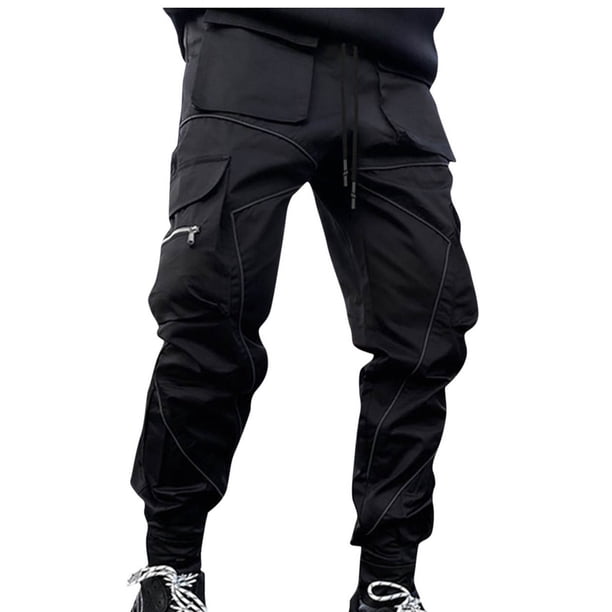 Pantalones largos para hombre, de color liso, tridimensionales, deportivos, multibolsillos, lavados, rectos, reflectantes, ligeros, cargo, para exteriores, informales, de poliéster.