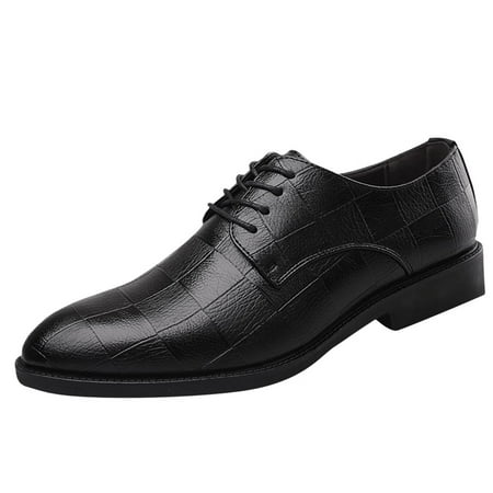 

Leather Shoes for Men Fashion Summer And Autumn Men Leather Shoes Low Heel Pointed Toe Lace Plaid Pattern Casual Simple Leather Shoes Pu 40
