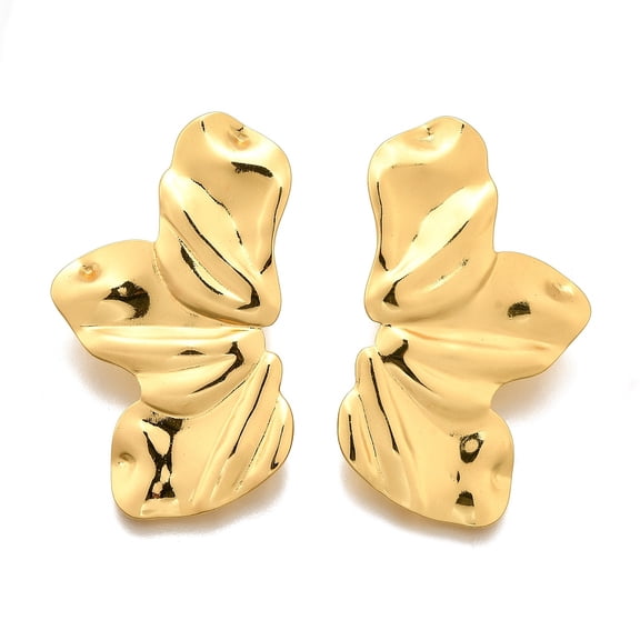 4 pair 304 Stainless Steel Stud Earrings for Women Half Flower Golden 44.5x27mm