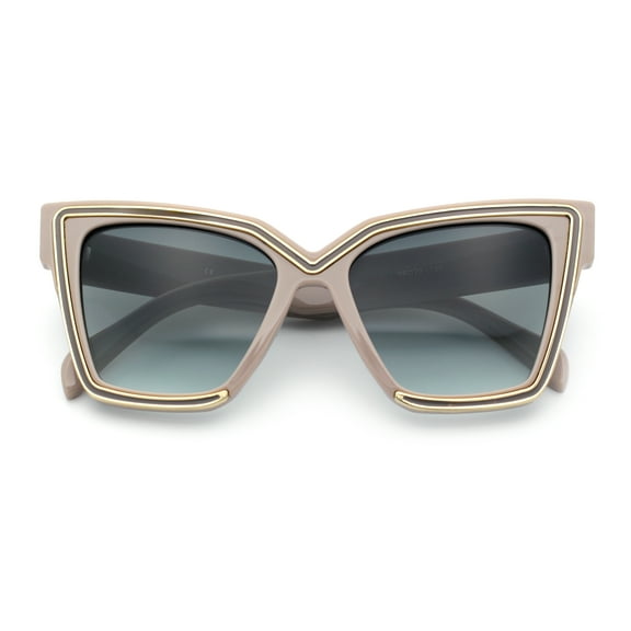 Luxe Oversized Horned Rectangular Cat Eye Glitzy Fashion Sunglasses Beige - Green