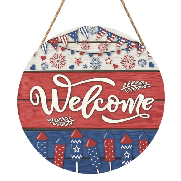 Tong Pancarte Suspendue en Bois 30 cm Étoile Patriotique Art Mural pour le 4 Juillet Jour du Souvenir Porte d'Entrée Porche Maison