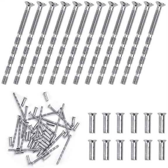 BUZIFU 50 Pcs Door Handle Screws, M4 Screw Connecting Bolts Nickle Plated Iron Connecting Bolts and Sleeves Adjustable Length Connecting Screw Bolts for Door Handle Escutcheons Cabinet Drawers