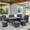 Blue, variant on Superjoe Patio Furniture Conversation Set, 7 Piece High Curved Back All Weather Wicker Outdoor Dining Sectional Sofa with Dining Table and Chair, Blue