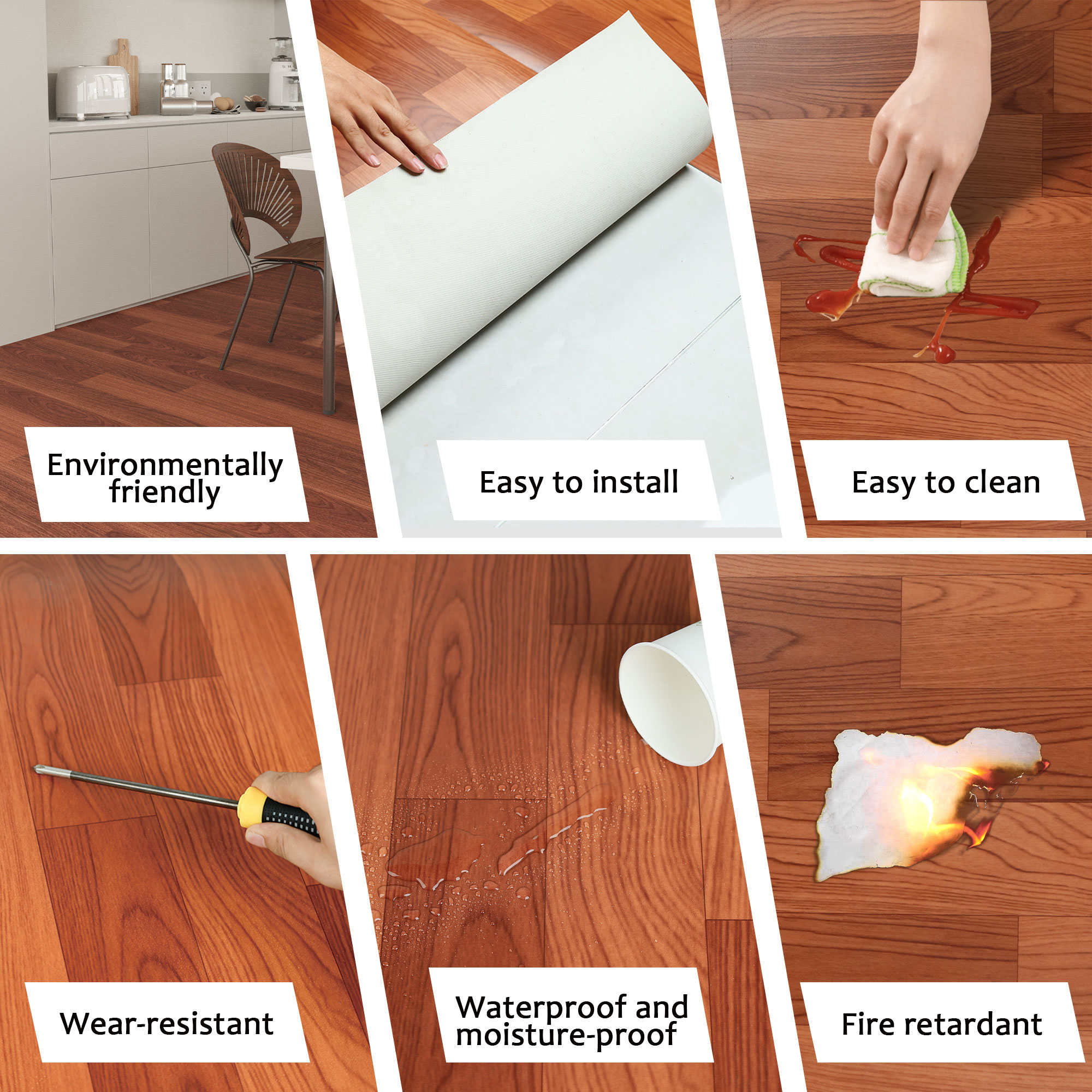 vinyl sheet flooring roll PVC luxury vinyl tile 39"x 197" Dark brown Waterproof vinyl floor planks for Bathroom Living Room Kitchen