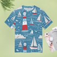 thumbnail image 4 of Lighthouse Sailboats Ocean Waves-3 Womens Tops Women's Fashion Casual Short Sleeve Flower Print Round Neck Pullover Top Blouse, 4 of 7