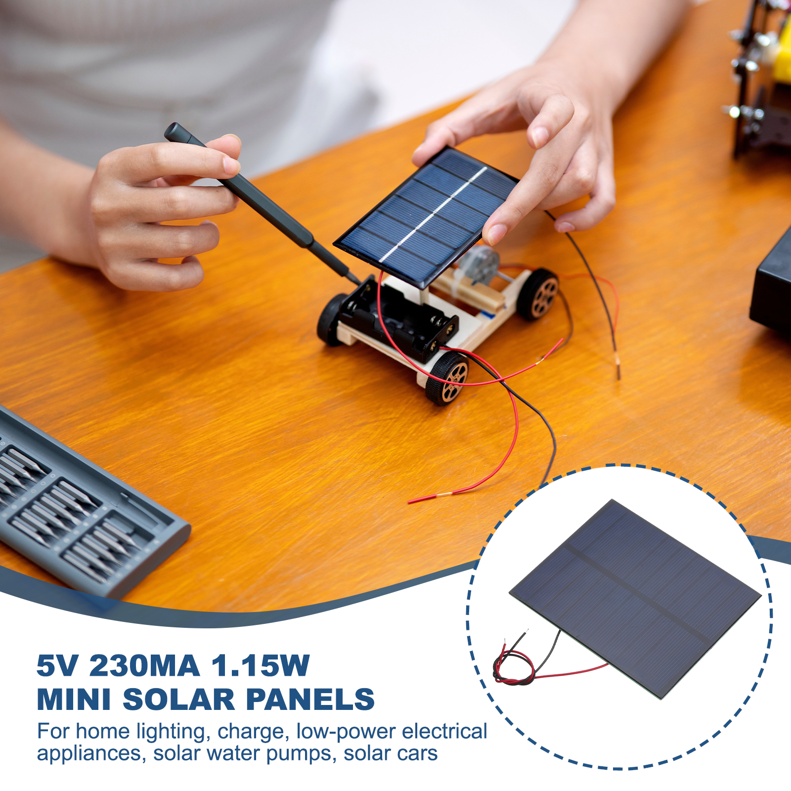Uxcell 5 Pcs 5V 1.15W 230mA Mini Solar Panels, Small Polycrystalline Solar Cell Panel with 2 Cable for DIY Electric Toy Materials Kits Charger, 100.8mm x 82.5mm