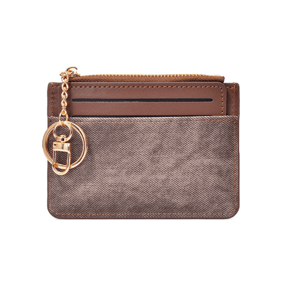 Mini PU Leather Wallets Zipper Card Holder Portable Small Solid Color Wallet Coin Purse with Keychain Thin Business Card Clip