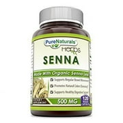 Pure Naturals Natural Senna 500 mg Per Serving 120 Veggie Capsules | Non-GMO | Gluten Free | Made in USA | Suitable for Vegetarian
