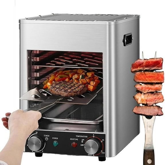 Indoor Electric Steak Broiler 1700W,Commercial Steak Grill-10min Timing/ 800 Temperature Adjustable,10-Layer Portable Countertop Oven for Beef Vegetables,with 2 Tray & 2 Grill &Handle