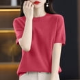 thumbnail image 6 of Short Sleeve Tops for Women Work Crochet Tops Lightweight Knit Ribbed Sweater Shirts Spring Crewneck Solid Color Pullover Tops,Hot Pink XL, 6 of 6