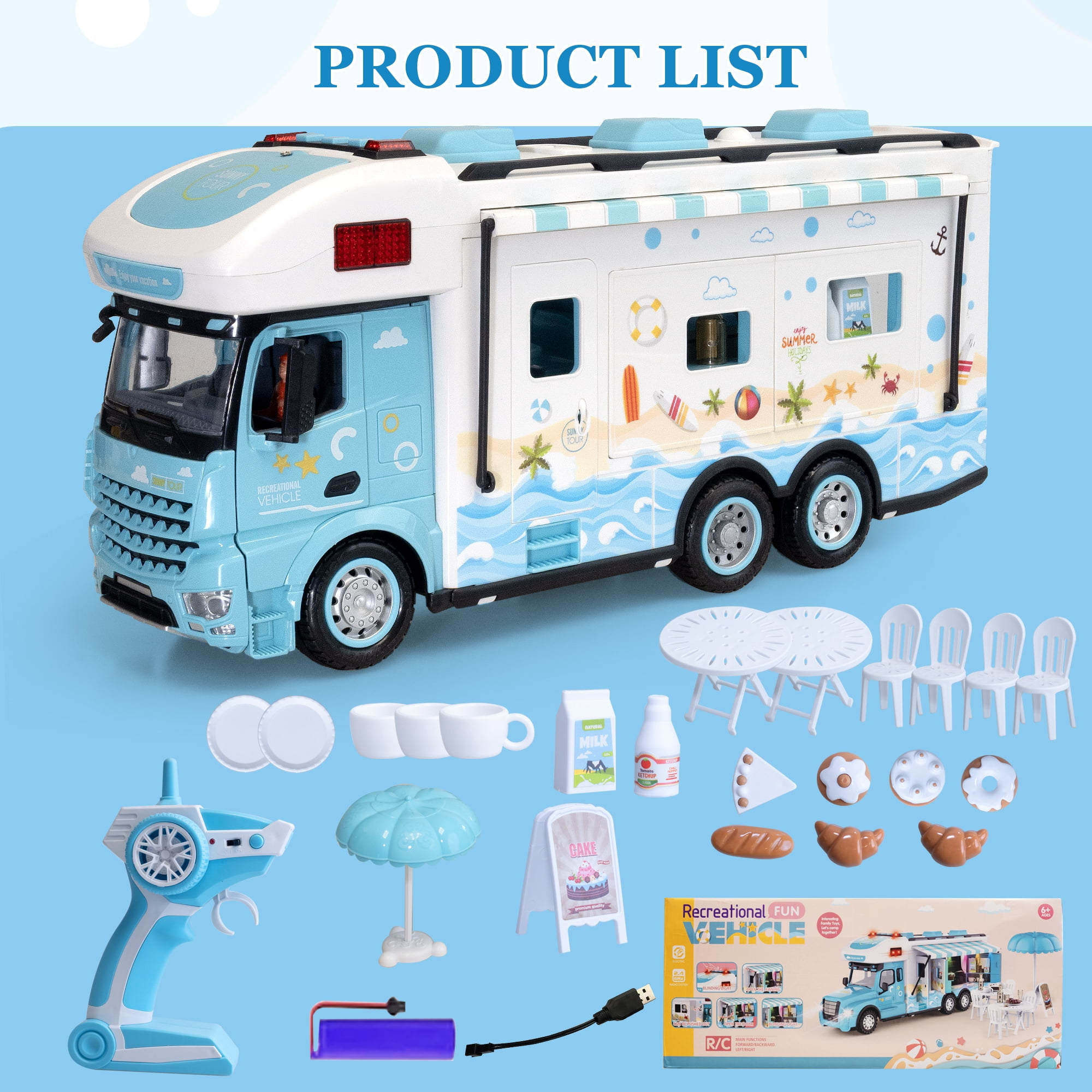 SaveJoy 1:12 Remote Control Cars for Boys Girls Age 3-8, RC Cars  Recreational Vehicle Toy Campervan Motorhome with Playset