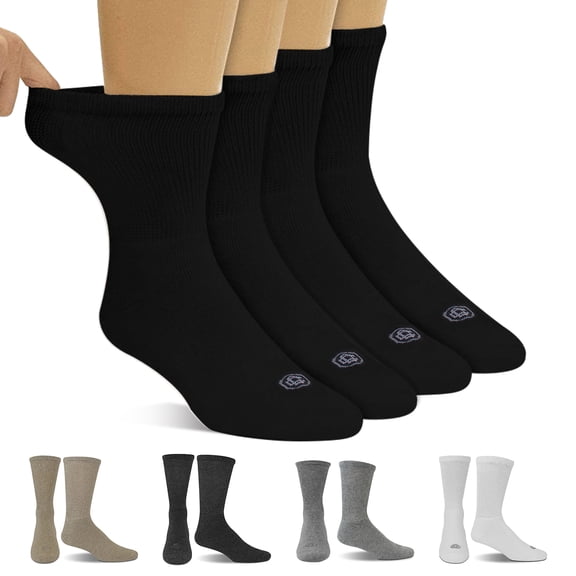 Doctor's Choice Diabetic Socks for Men and Women, Seamless Socks with Non Binding Top, 4 Pairs, Large Mens Shoe Size 8-12, Womens XL Shoe Size 10-13, Black