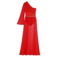 thumbnail image 6 of Lejafay Women Lyrical Dance Dress One Shoulder Flared Sleeve Flowy Split Dress Red L, 6 of 7