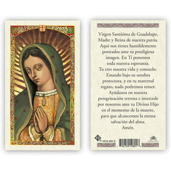 Oracion a La Virgen Santisima de Guadalupe Tarjetas Laminadas en Espanol Laminated Prayer Cards - Pack of 25
