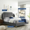 thumbnail image 3 of Platform Bed Frame, Queen Size, Velvet, Grey Gray, Modern Contemporary Urban Design, Bedroom Master Guest Suite, 3 of 8