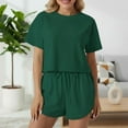 thumbnail image 2 of Bxsruta Women's Short Sleeve Pajama Set, Soft Knit Sleepwear & Lounge Set with Round Neck Crop Top and Elastic Waist Shorts, Comfortable Casual Two-Piece Outfit, 2 of 6