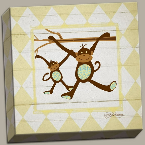 Adorable Yellow Monkeys Nursery Art on Stretched Canvas As 12x12