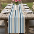 thumbnail image 4 of Khaki Blue Striped Table Runner 72 Inches, Farmhouse Stripes Modern Abstract Art Bed Runner Dresser Scarves Tabletop for Indoor Outdoor Parties/Ceremony/Banquet, 14" x 72", 4 of 8