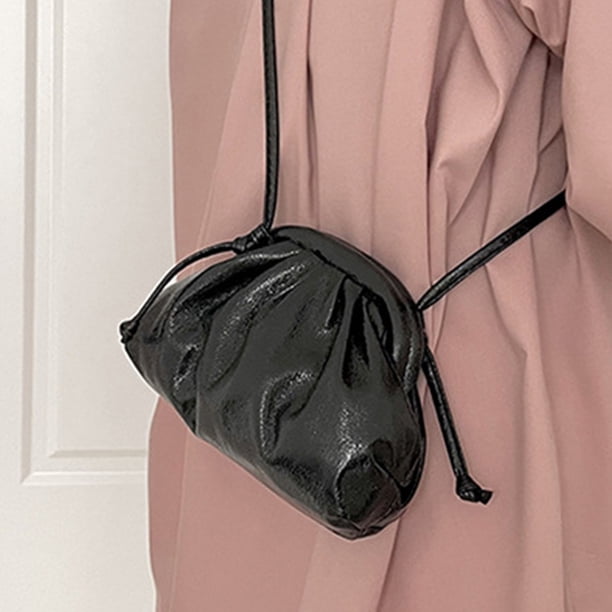 Bolso de noche para mujer PU plisado de alta capacidad para asistir a banquetes (negro)