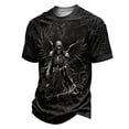 thumbnail image 2 of Men Gothic Halloween Tee Crew Neck Short Sleeve T-Shirt, Reaper Skull Wings 3D Graphic Print, Vintage Streetwear Tops, 2 of 5