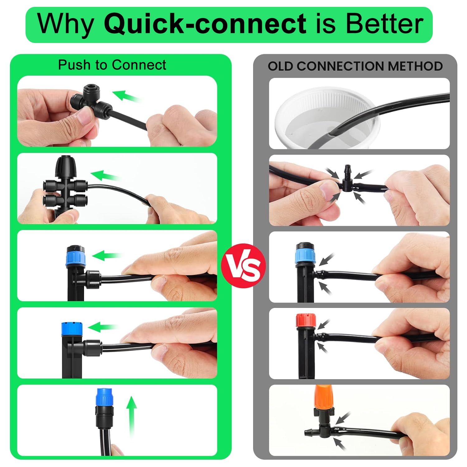 230FT Drip Irrigation Kit with Quick Connecter, Jorking Easy Connect Plants Irrigation System for Lawn Patio Raised Bed, 1/2 and 1/4 inch Irrigation Tubing and Barbed Fittings