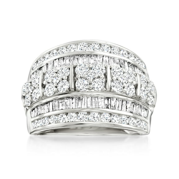 Ross-Simons 2.00 ct. t.w. Round and Baguette Diamond Multi-Row Ring in 14kt White Gold, Women's, Adult