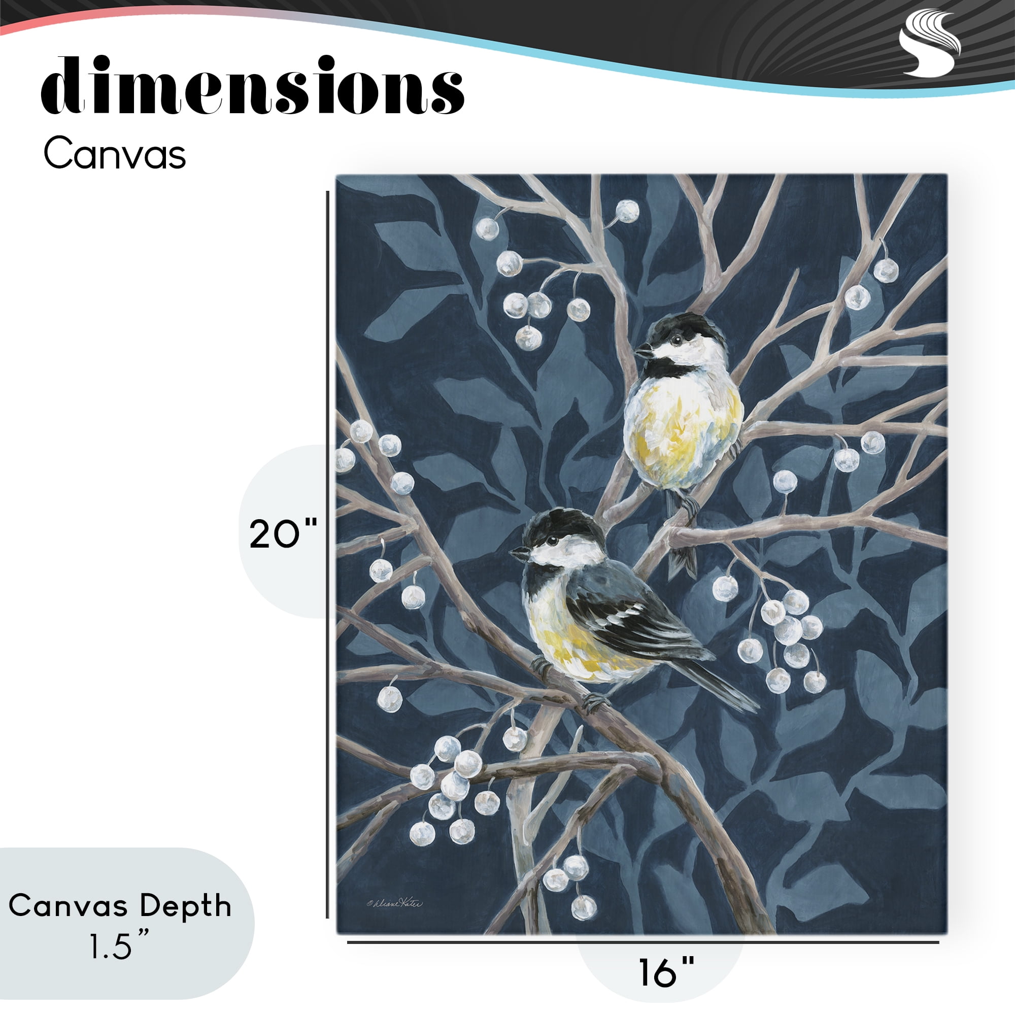 Stupell Industries Chickadees on Winter Berries Canvas Wall Art, design by Diane Kater