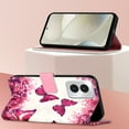 thumbnail image 5 of SaniMore Magnetic Flip Wallet Case for Motorola Moto G 5G 2023/G Power, RFID Blocking Card Holder Painted Pattern PU Leather Cover Kickstand Wrist Strap Shockproof Protective Shell, Rose Butterfly, 5 of 6