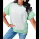 thumbnail image 2 of Camisetas de Corta con Cuello Redondo y Bloques de Color para Mujer, Conjuntos Casuales de Verano de Gran Tamaño Verde S, 2 of 6
