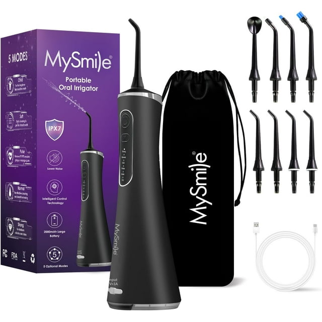 MySmile LP211 Cordless Advanced Water Flossers for Teeth, 8 Jet Tips-Black