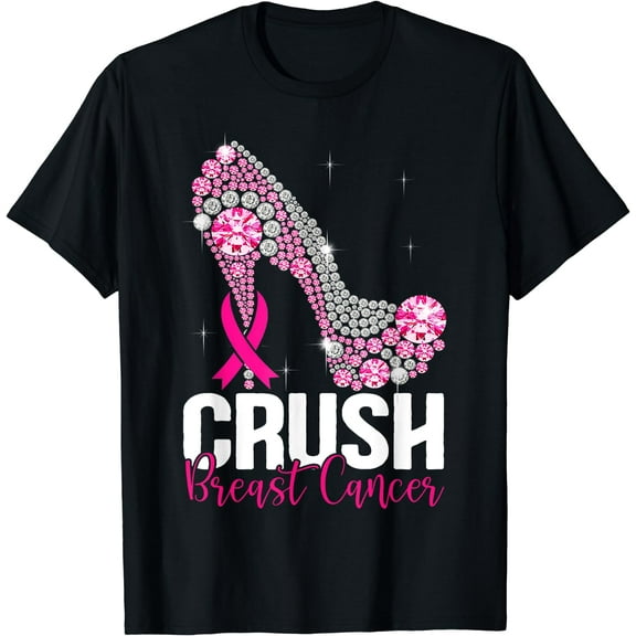 Crush Breast Cancer Awareness Bling Pink Ribbon T-Shirt