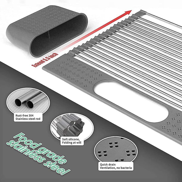 Fregadero De Cocina Con Escurridor Enrollable - Acero Inoxidable - Con Porta Cubiertos -
