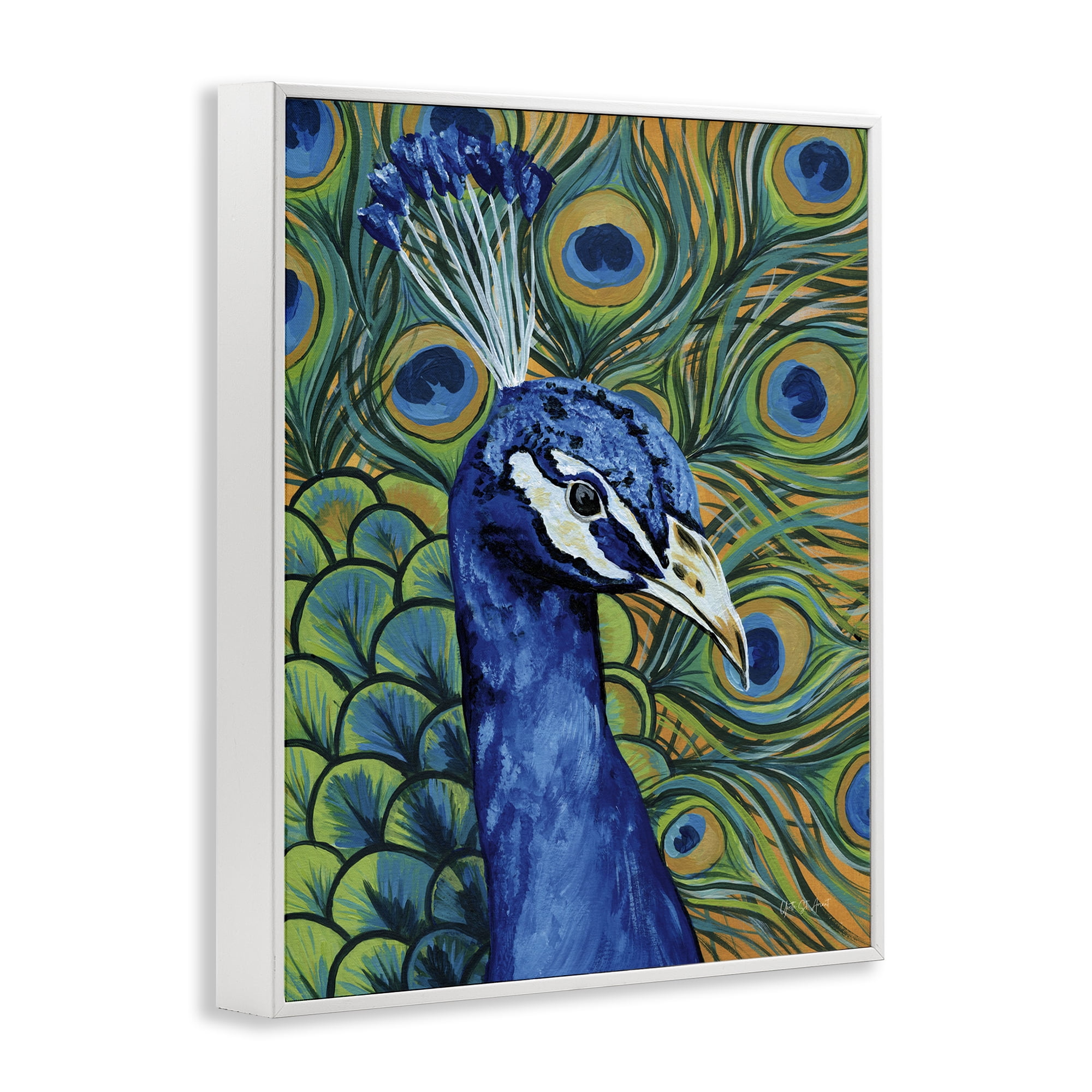 Stupell Industries Bold Peacock Feathers Pattern Animals & Insects Painting White Framed Art Print Wall Art, 24 x 30