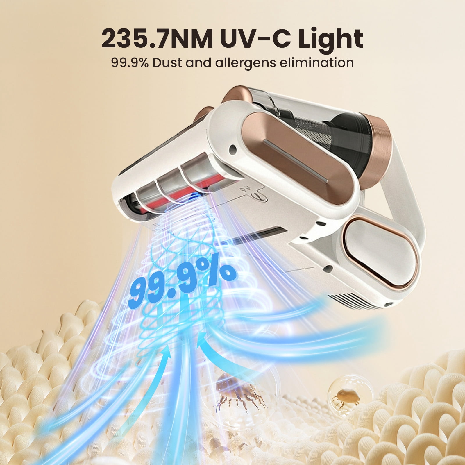 KANFUAQ Mattress Vacuum Cleaner, 18Kpa/30Mins Cordless Bed Vacuum with UV Light & LED Display, Handheld Vacuum for Bed Couch Crib