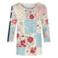 thumbnail image 4 of JURANMO Boho Tops for Women 2025 Hippie 3/4 Sleeve Tops Fashion Floral Printed T Shirts Casual Crewneck Blouse Summer Shirts Sales of The Day Pink XL, 4 of 6