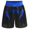 thumbnail image 2 of Hansber Kids Boys Sequin Applique Shiny Letter Printed Boxer Kickboxing Training Shorts Side Split Satin Hot Pants Black&Blue 12, 2 of 6