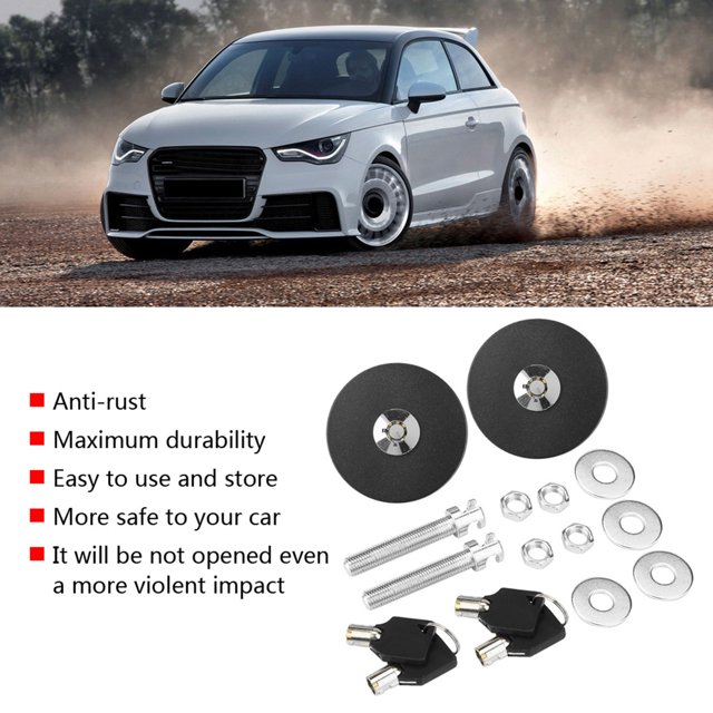 Aramox Engine Hood Lock, Aluminum Alloy Car Universal Engine Hood Cover Lock Key Pin Kit Latch Pin
