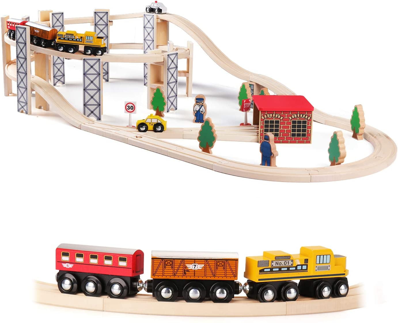 Spiral Track Kid Toy Play Activity Wooden City Trains Building Accessories 