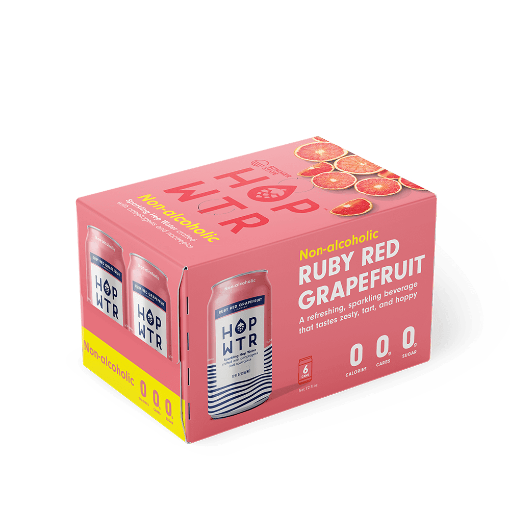 HOP WTR - Sparkling Hop Water -Ruby Red Grapefruit  (12 Pack) - NA Beer, No Calories or Sugar, Low Carb, With Adaptogens and Nootropics for Added Benefits (12 oz Cans)